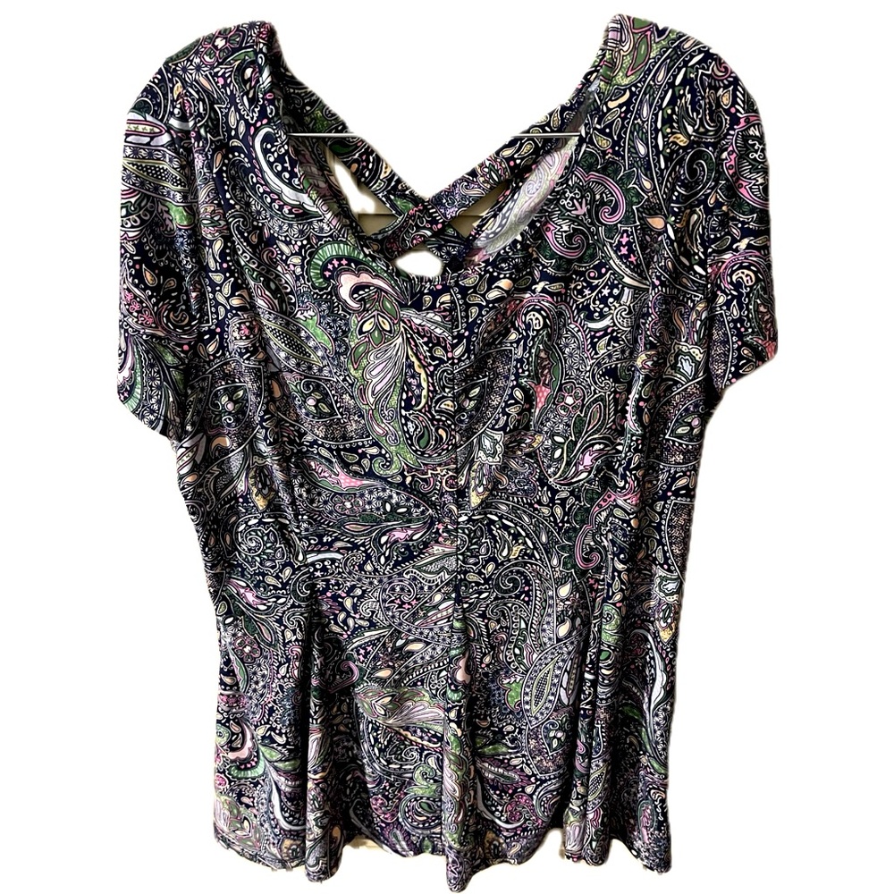 Colorful paisley top with crisscross back